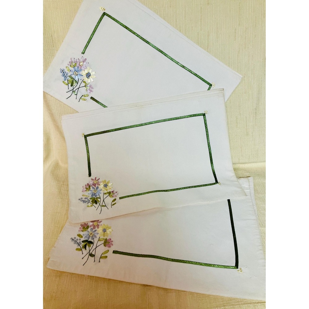 Vintage hand embroidered linen placemats